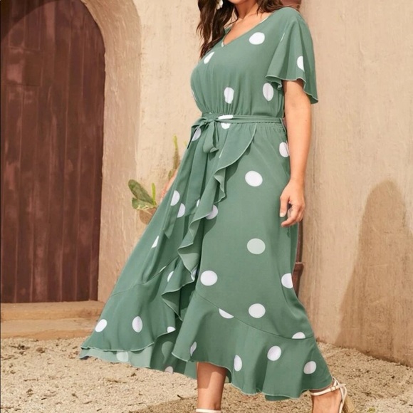 Polka dot wrap hem belted maxi dress - Picture 14 of 15